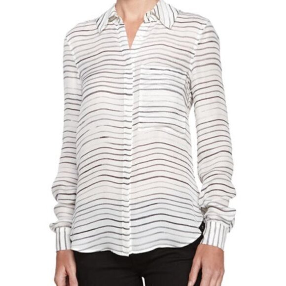 Haute Hippie Painterly Stripe Silk Buttondown Top Blouse, size XS - Picture 1 of 16